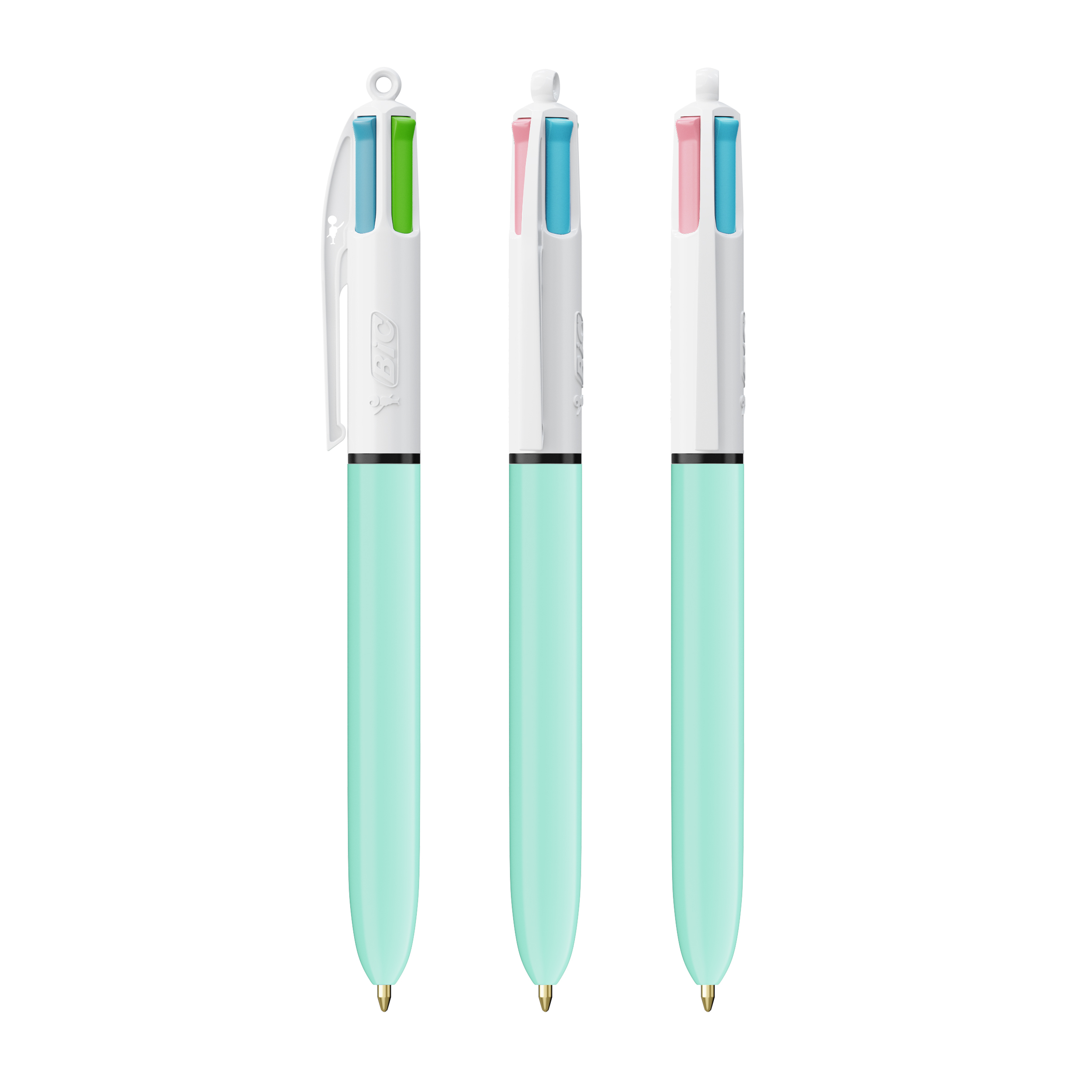 Stylo 4 couleurs personnalisé BIC® Fashion avec Lanyard Blanc - Bleu Clair